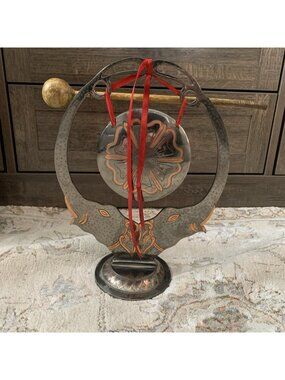 11 Inch Handcrafted Sri Lankan Souvenir Gong Metal Etched Art Small Desk Bell